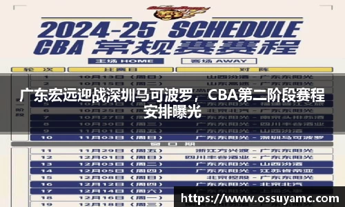 广东宏远迎战深圳马可波罗，CBA第二阶段赛程安排曝光