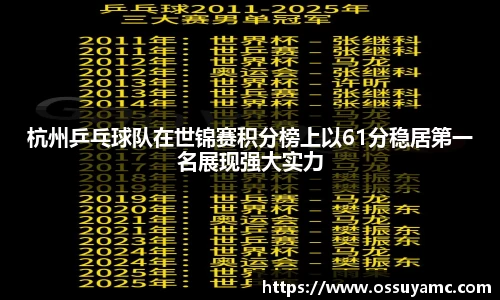 杭州乒乓球队在世锦赛积分榜上以61分稳居第一名展现强大实力