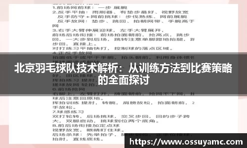 北京羽毛球队技术解析：从训练方法到比赛策略的全面探讨